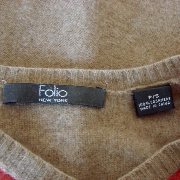 Cashmere Argyle V-neck Short Sleeve Sweater Beige Pink Size PS Petite Small - Picture 14 of 14